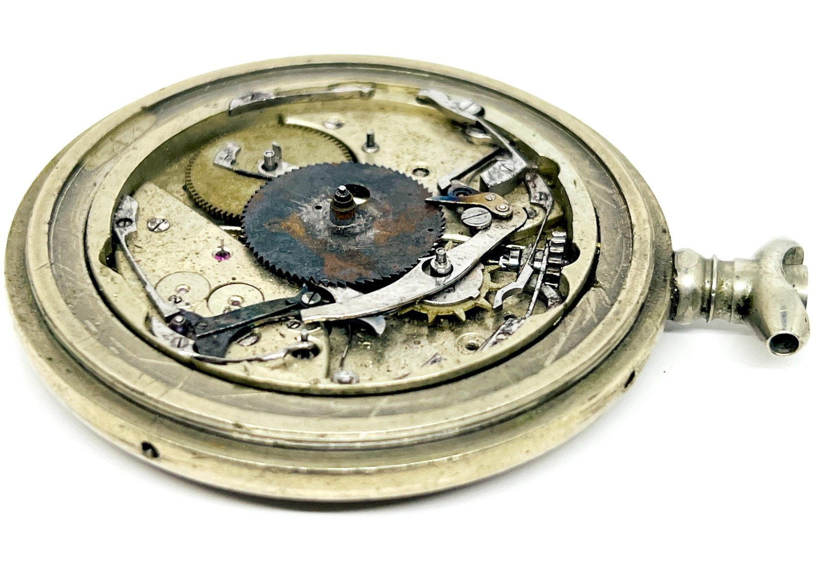 A.HUGUENIN TRIPLE DATE COMPLICATED POCKET WATCH MOVEMENT Parts/Repair Lot 2567