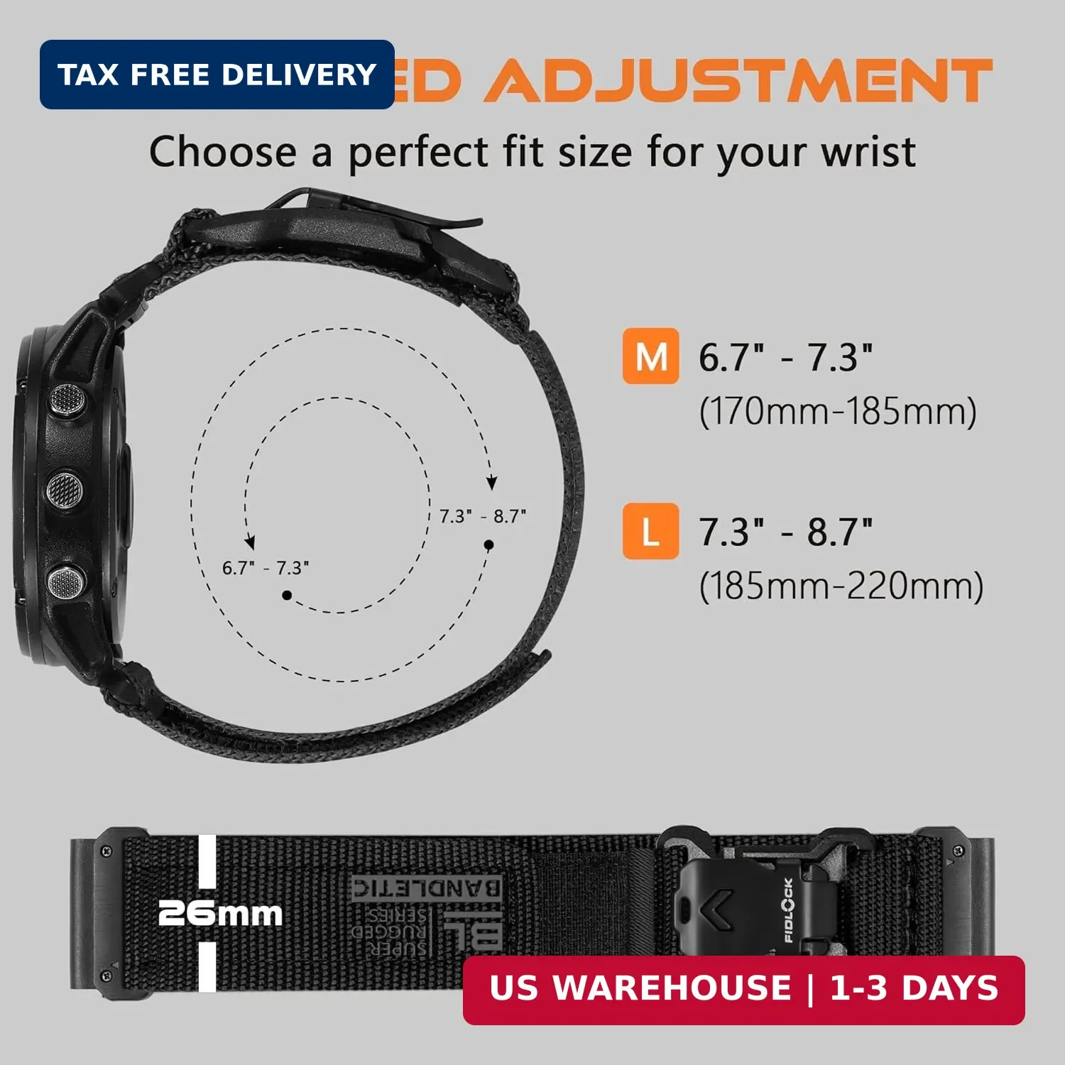 Nylon Watch Band for Garmin Fenix 5X 6X 7X 8 51mm Waterproof Military Strap FAST