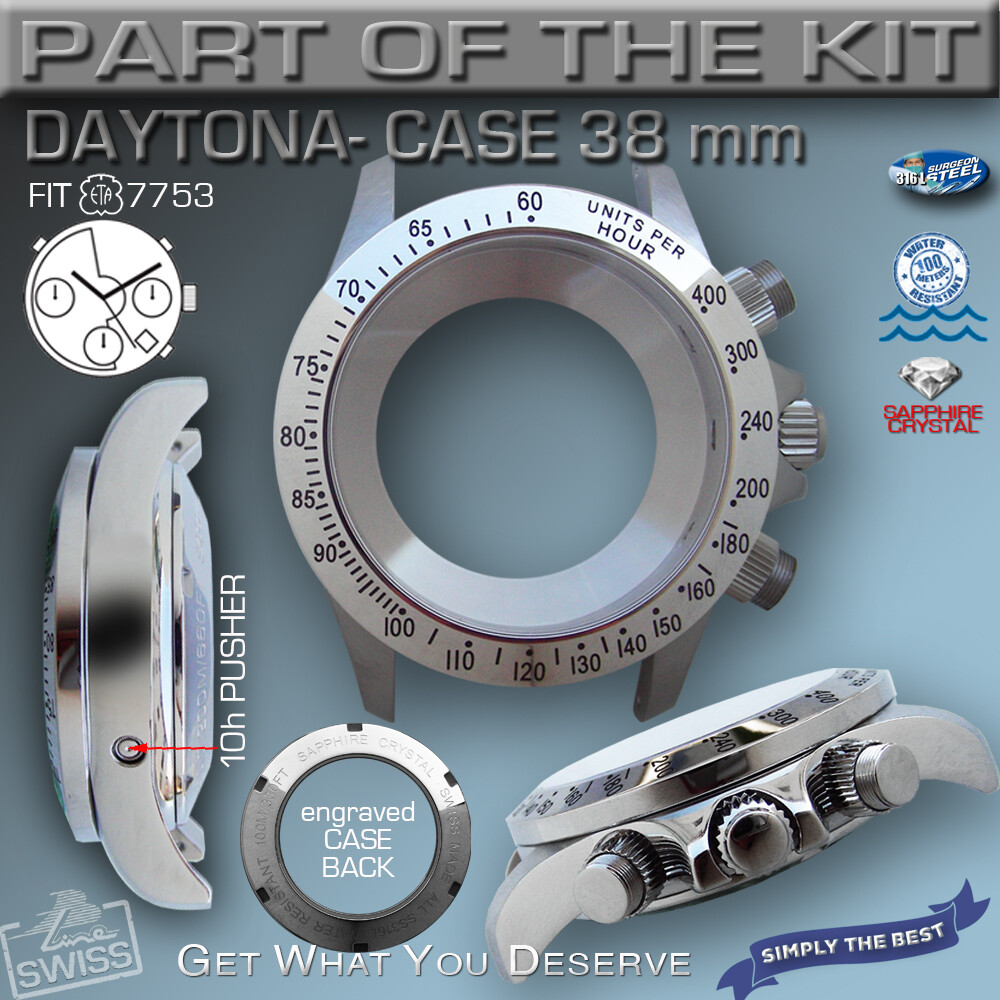 DO IT YOURSELF KIT: 7753 ETA-VALJOUX, DAYTONA, 316L, STAINLESS STEEL CASE & BAND