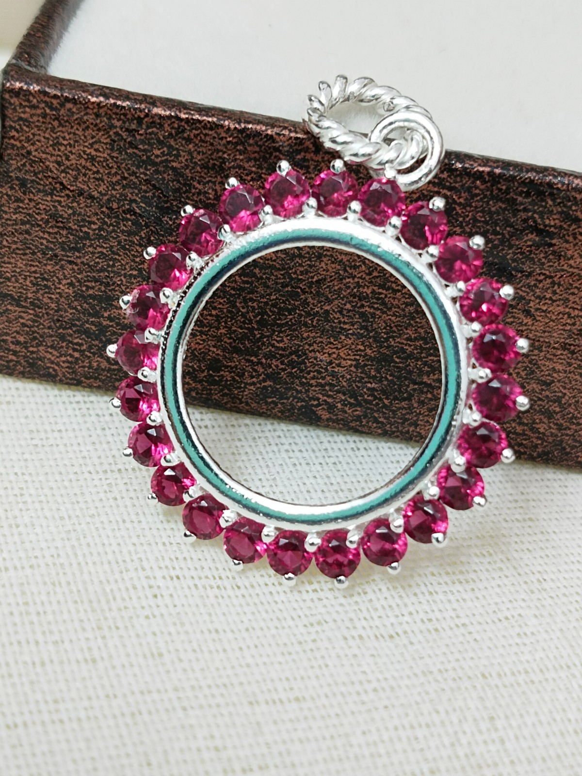 925 Sterling Silver Round Blank Bezel Pendant setting prong Cubic pink CZ Tools