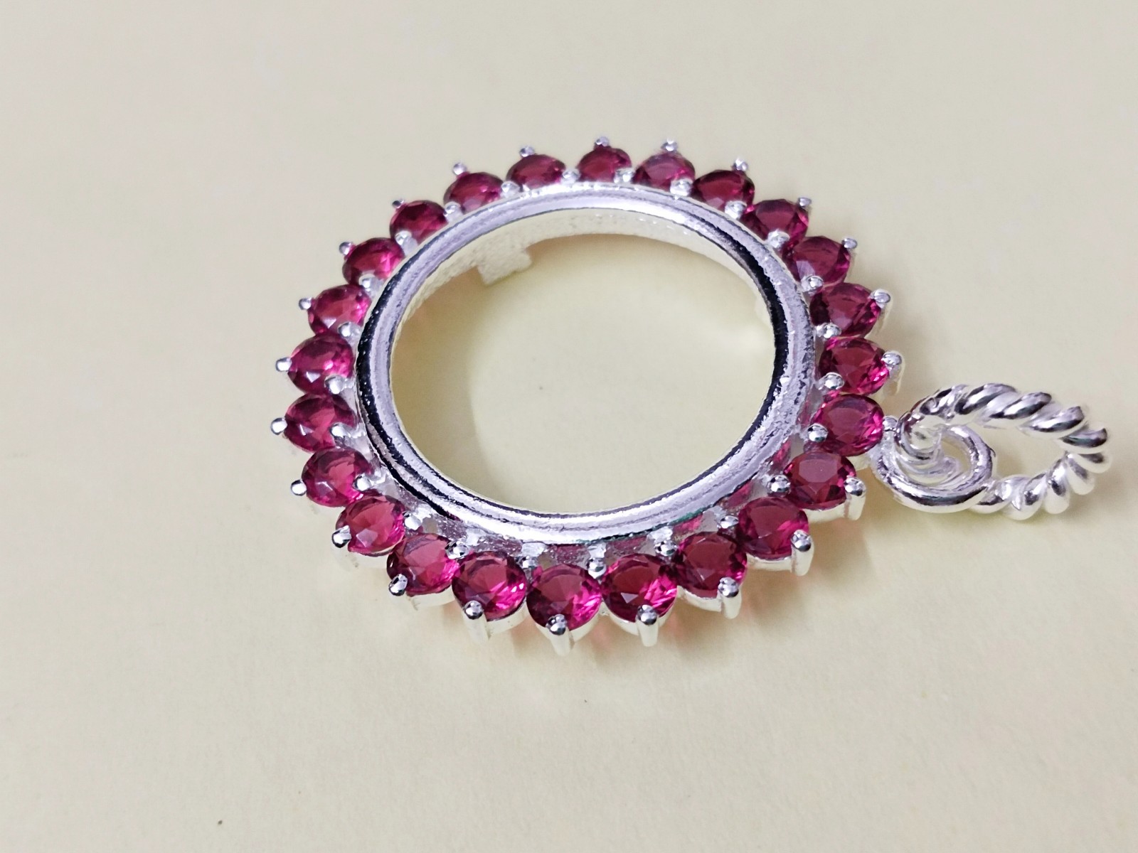 925 Sterling Silver Round Blank Bezel Pendant setting prong Cubic pink CZ Tools