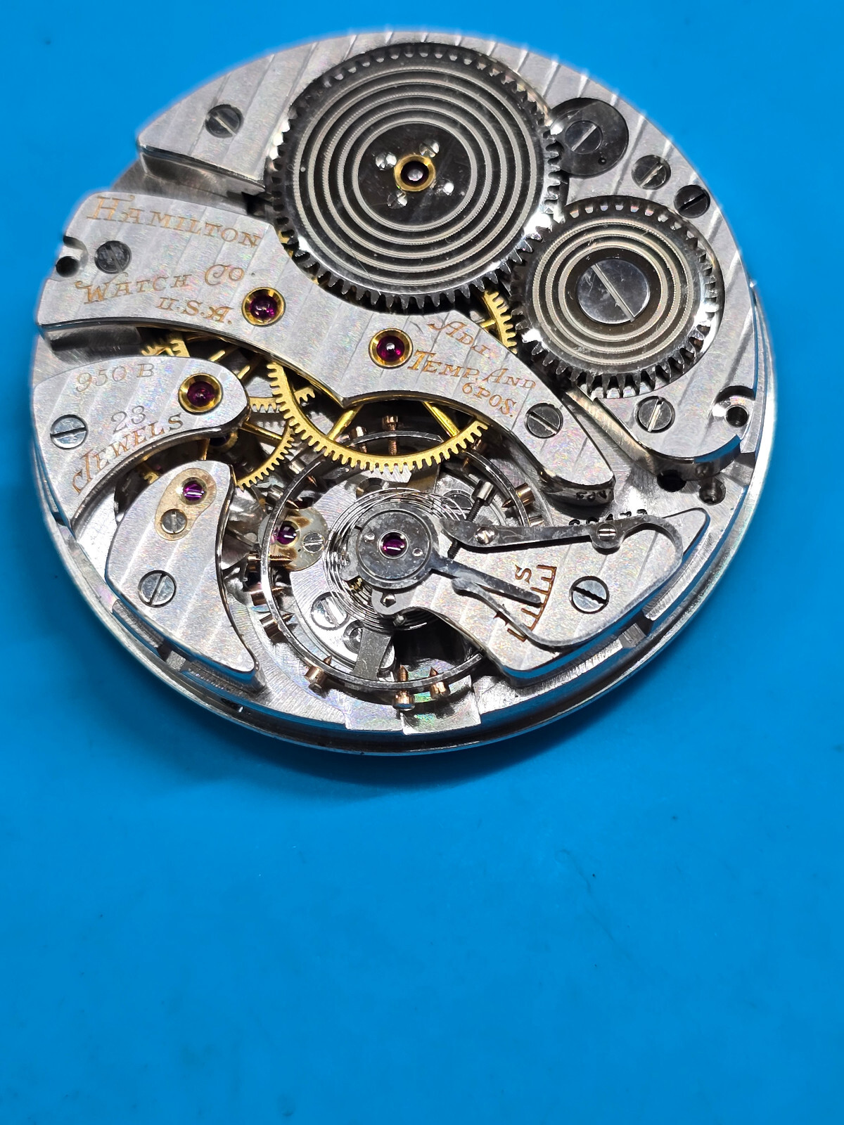 CLEAN VINTAGE 16 SIZE HAMILTON GRADE 950B MODEL 6 POCKET WATCH MOVEMENT PARTS