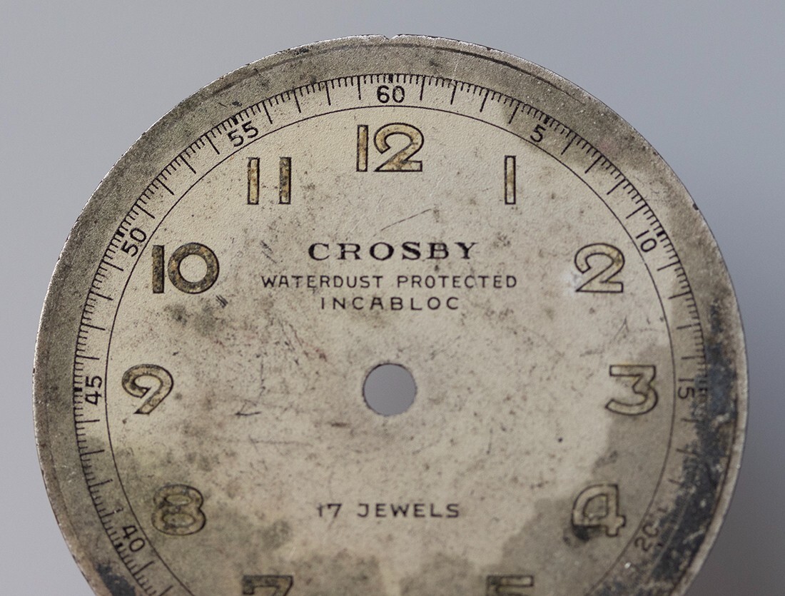 Crosby WW II Military Incabloc Watch Dial 17 jewels Swiss Made Parts or Repair