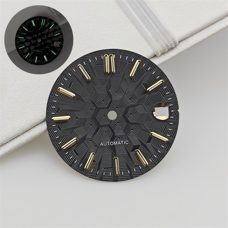 NH35 Dial 28.5mm Architectural Dial Green Lume Fit for NH36 Movement Watch Parts
