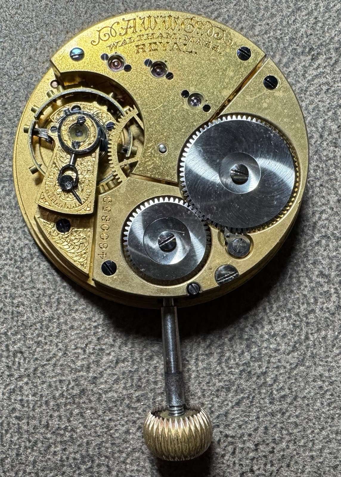 1891 WALTHAM ROYAL 16S 15J ADJUSTED PW PS WATCH MOVEMENT & DIAL