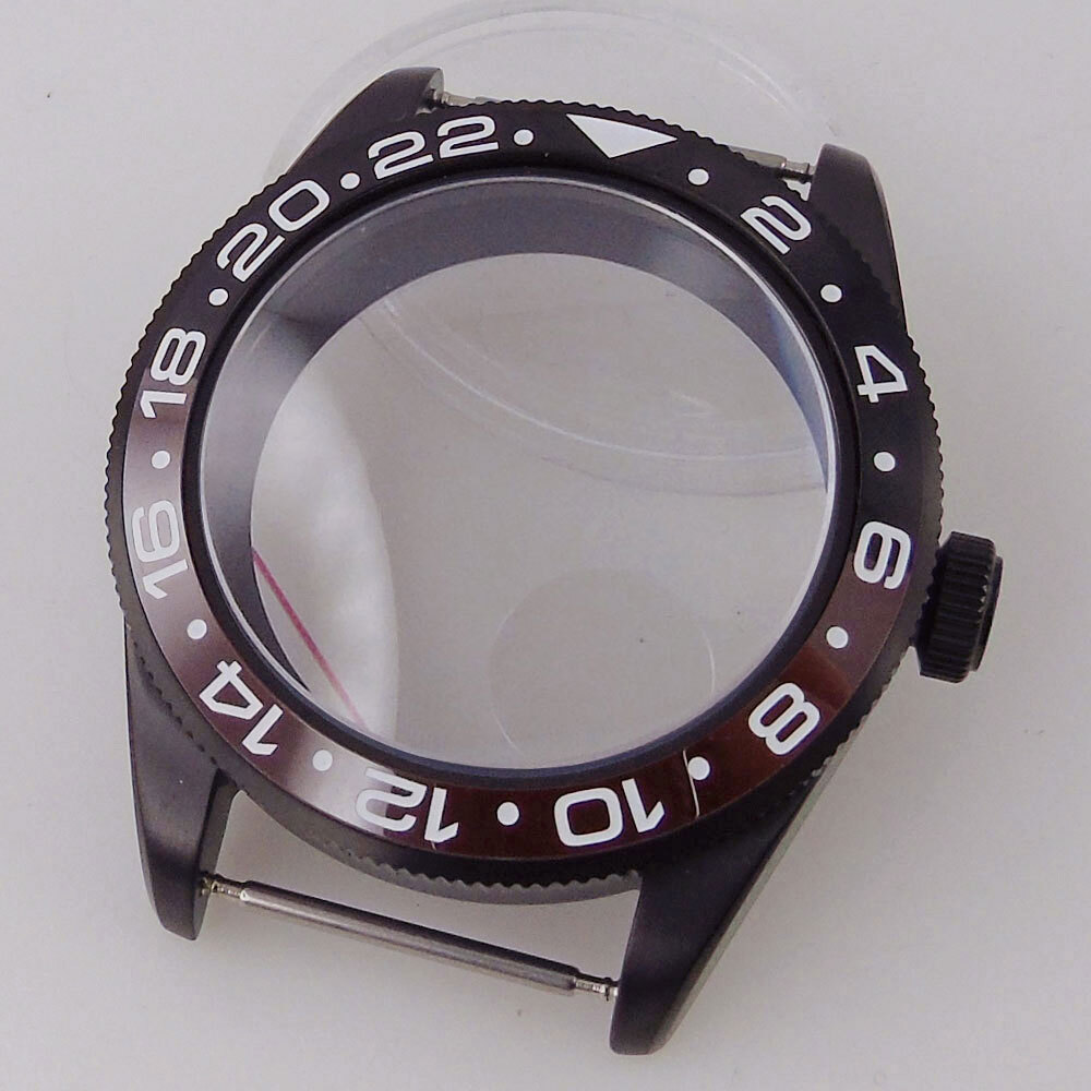 39mm Black PVD Sterile Men Watch Case Domed Sapphire Glass Fit Auto NH35A PT5000