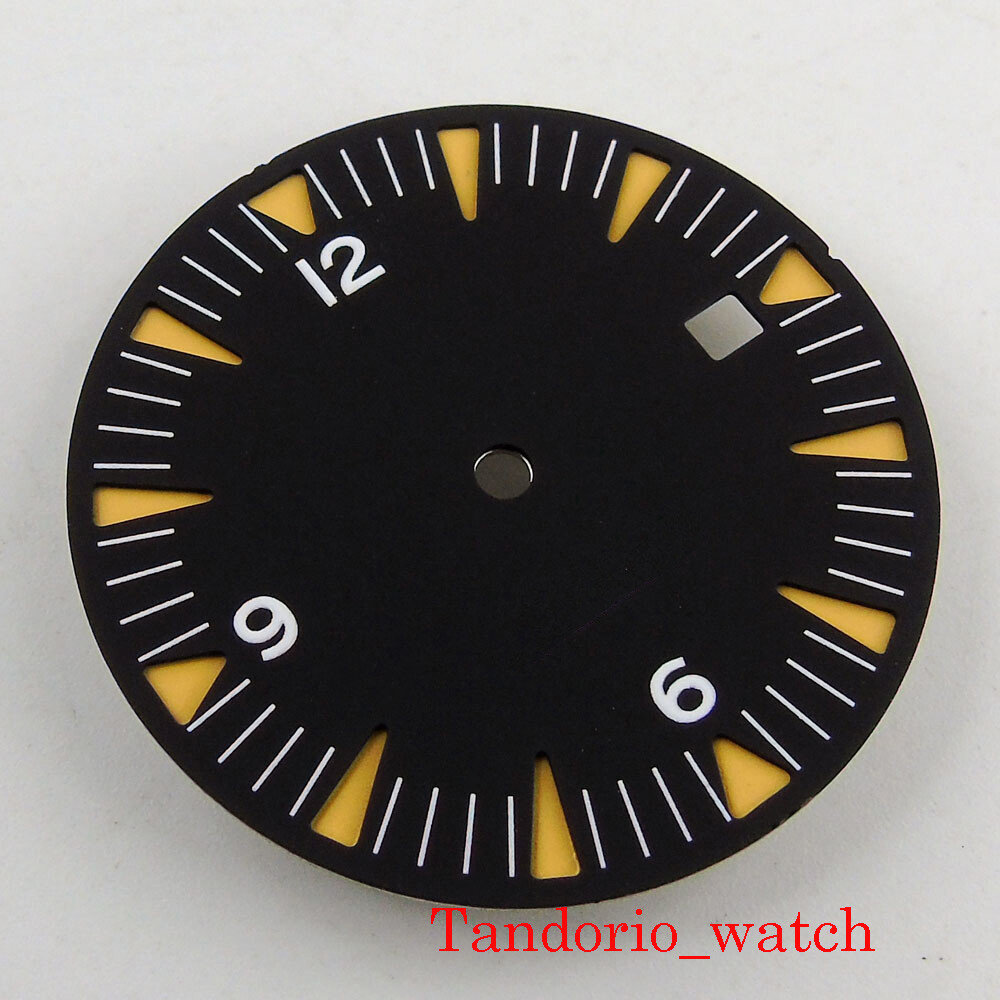 Black/Blue 31mm Watch Dial Parts For NH35 Automatic Movement With Date Window