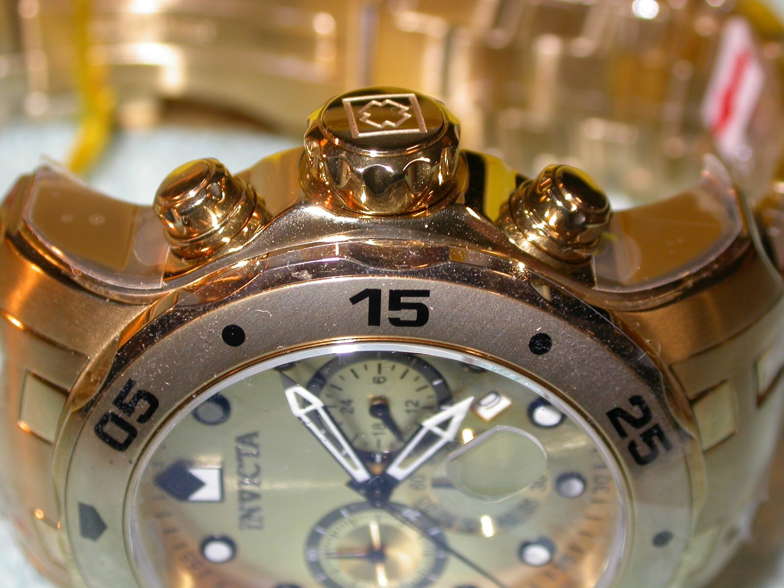 Invicta 0074 Pro Diver Men’s 48mm gold dial gold bezel Chronograph Watch