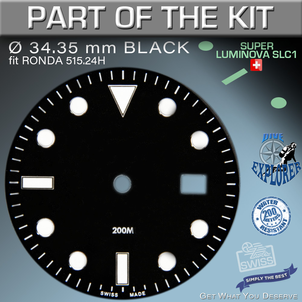 DO IT YOURSELF KIT DIVER GMT 200M CASE 45.6MM, DIAL, HANDS fit RONDA 515 Quartz