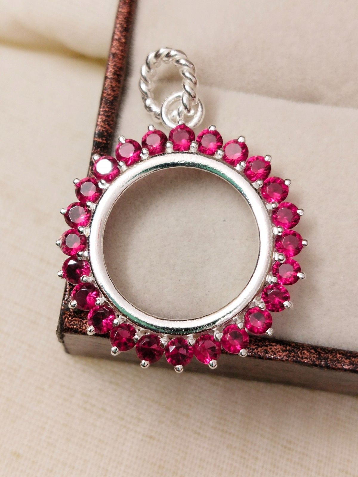 925 Sterling Silver Round Blank Bezel Pendant setting prong Cubic pink CZ Tools