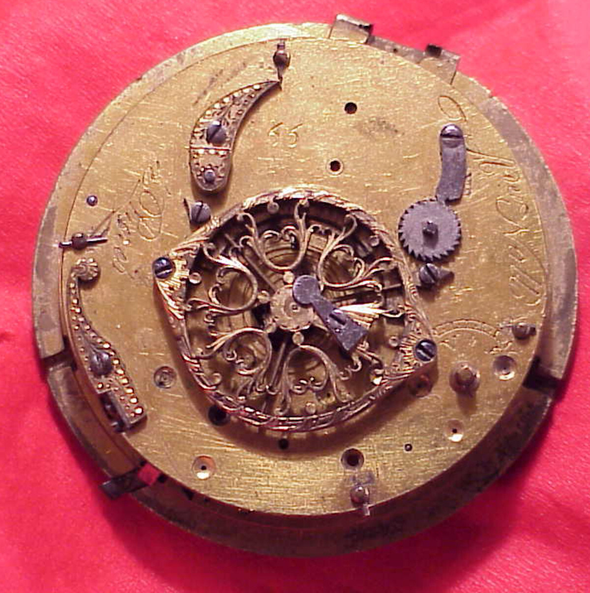 VINTAGE 45.8MM REPEATER PARTIAL VERGE FUSEE COLORED DIAL POCKET WATCH MOVEMENT