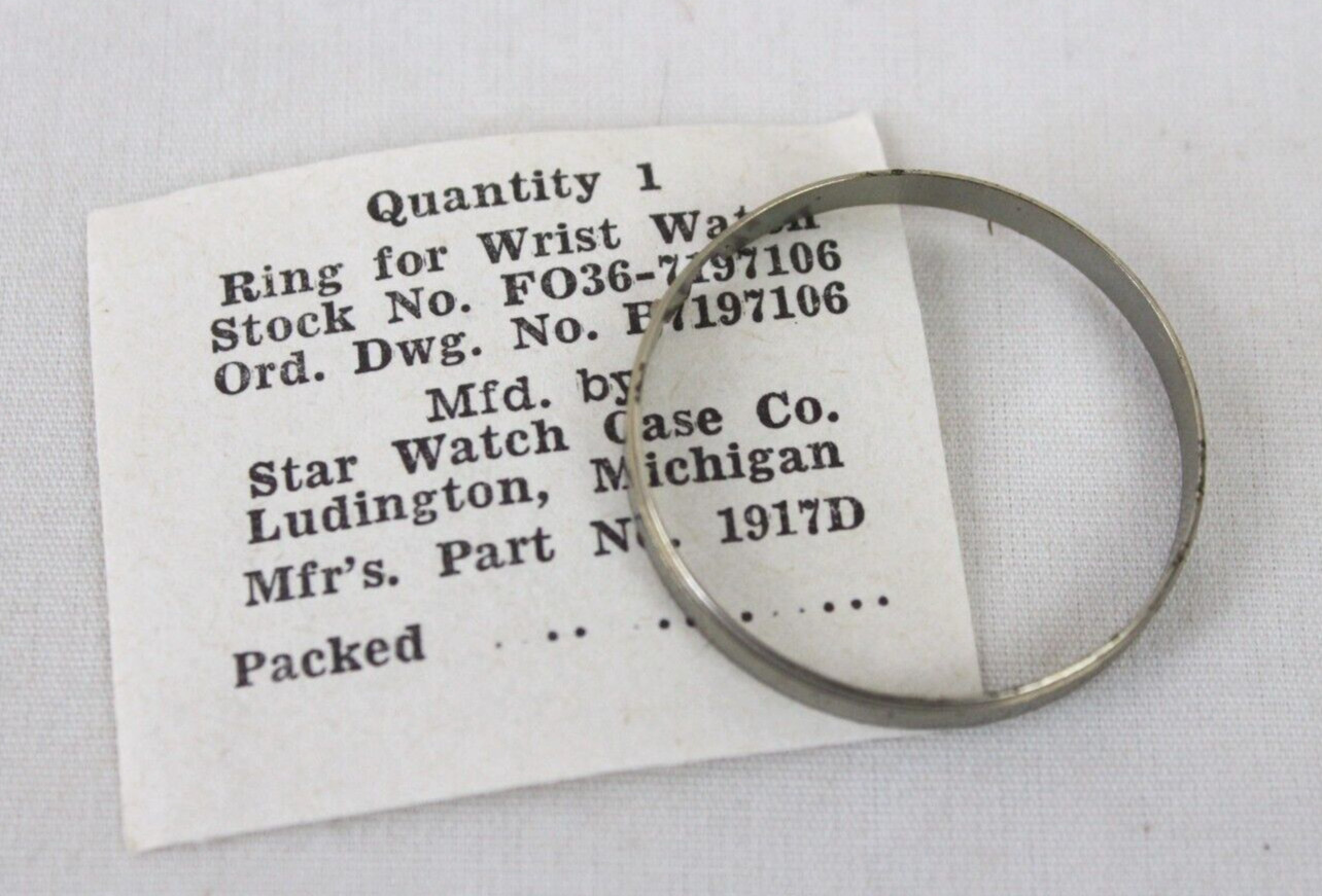 New NOS Ring for Wrist Watch Part FO36-7197106 Star Watch 1917D Silver Tone