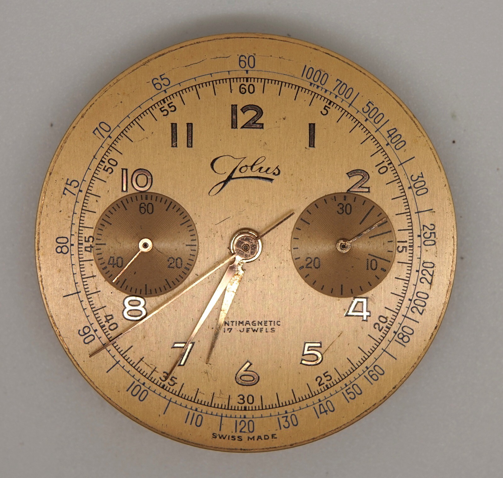 VALJOUX 7730 CHRONOGRAPH MOVEMENT BREITLING SPARES 33.9MM DIAL SIGNED JOLUS W33