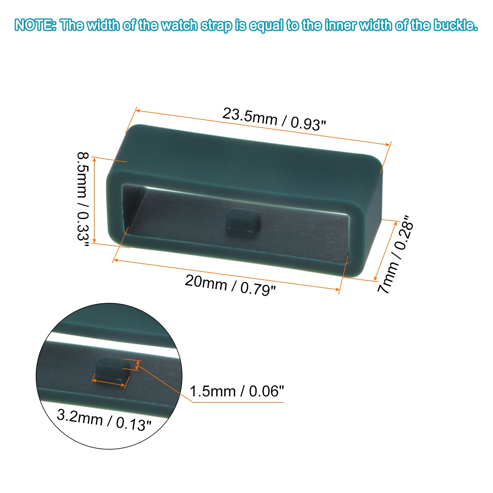 6pcs Watch Strap Loop Fastener Rings 20mm Rubber Watch Holder Keeper Dark Green
