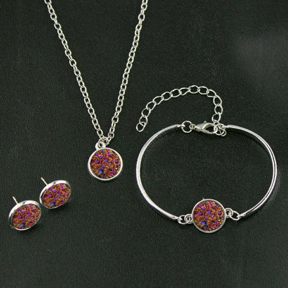 *Your Choice of 9 Colors!* Druzy 3-Piece Jewelry Set