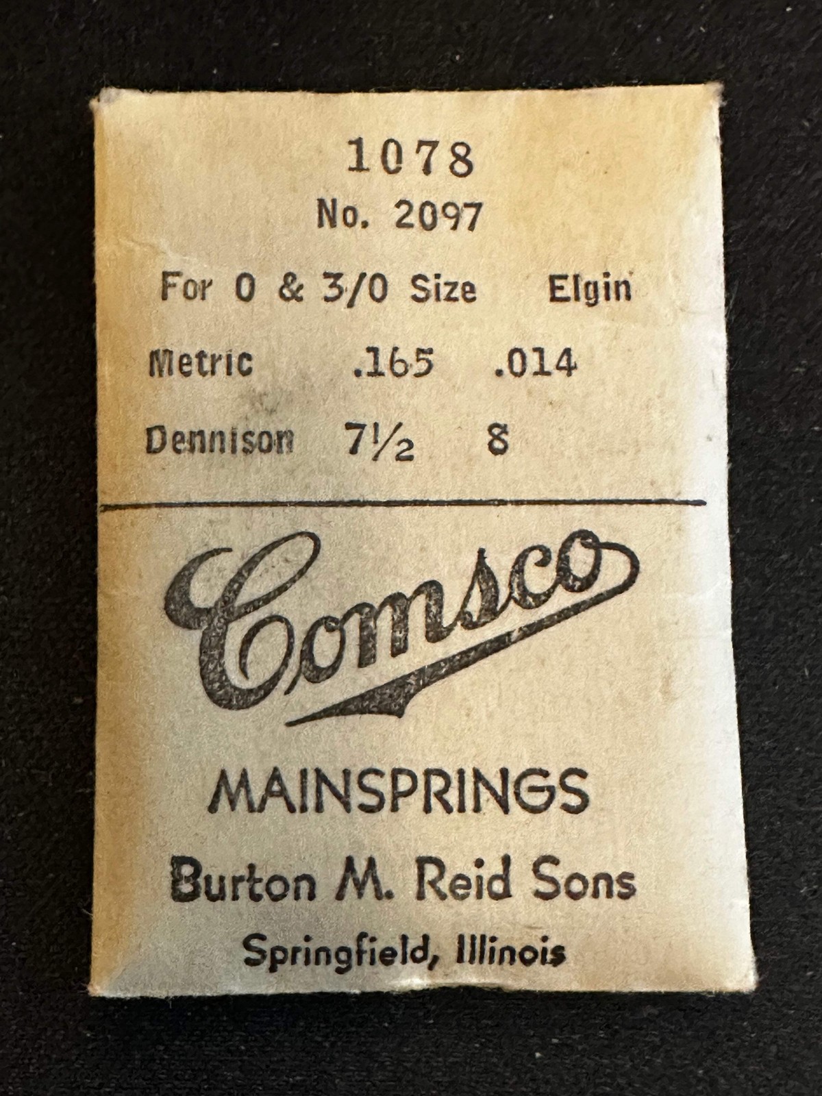 Comsco Mainspring #1078 for Elgin 0s & 3/0s Factory No. 2097 – Steel