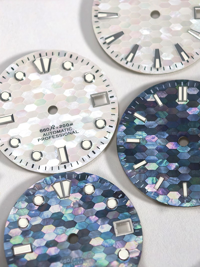 28.5mm Dial Purple Red Mosaic Mother of Pearl Watch Face BGW9 C3 Lume