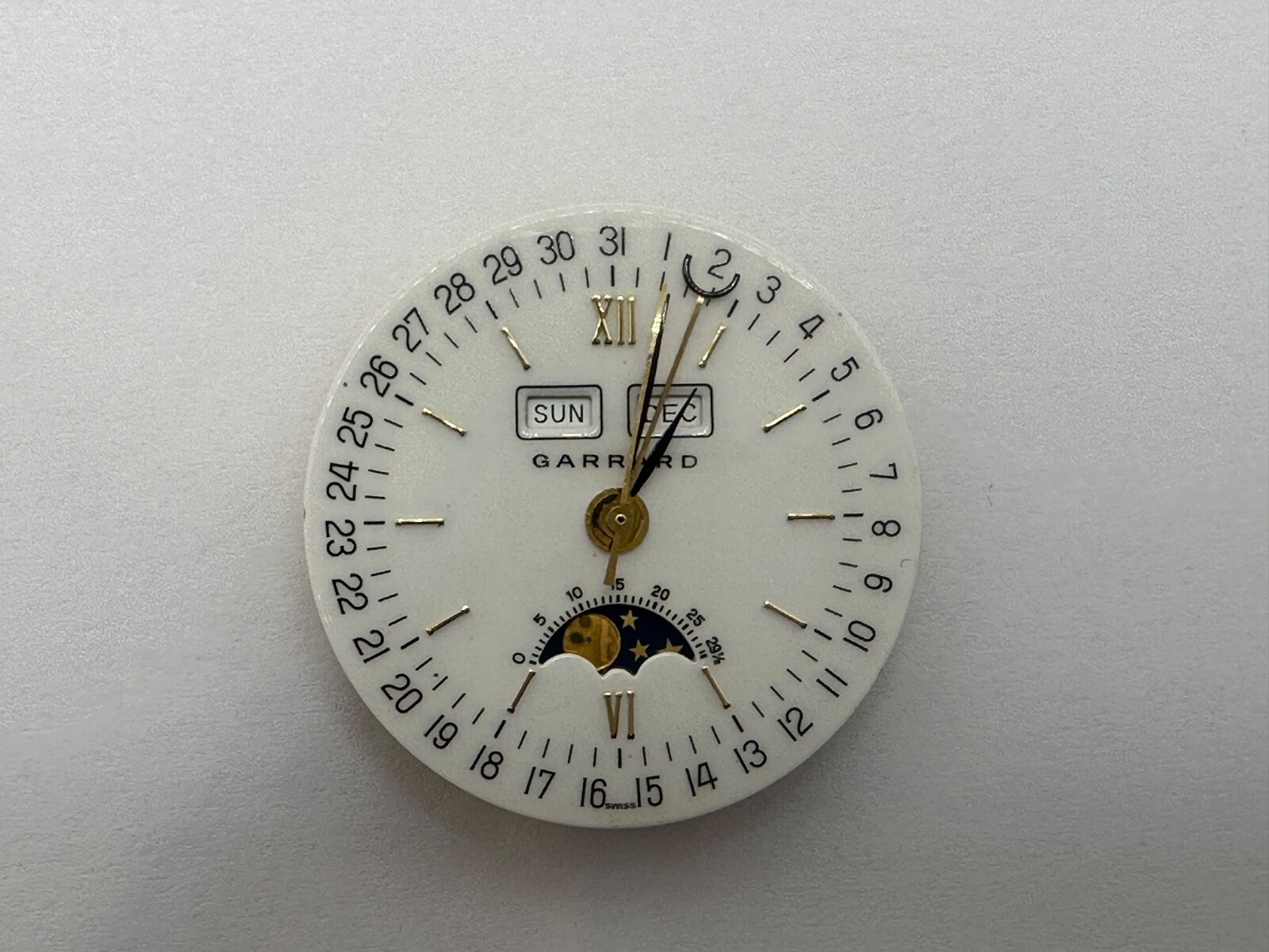 ORIGINAL GARRARD ETA 2892-A2 Movement Moonphase and Day-Date-Month Dial & Crown