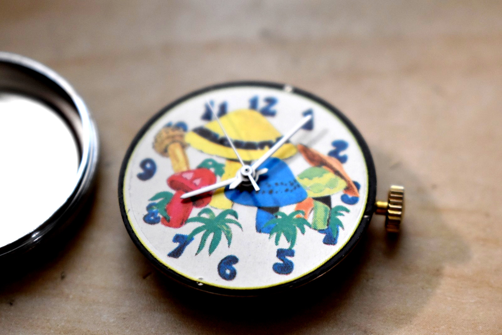 VHTF Rare Rasis Swiss Made Mechanical Hand Wind Steel Watch Mushroom Dial Orig