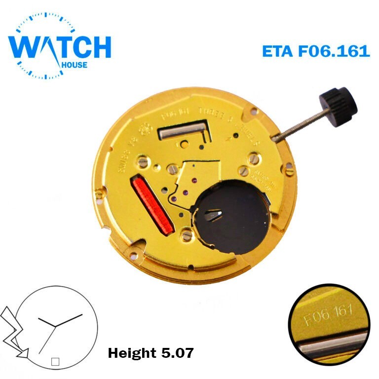 ETA F06.161 Swiss Quartz Movement, 3 Hands, White Date Disk At 6, Height 5.07mm