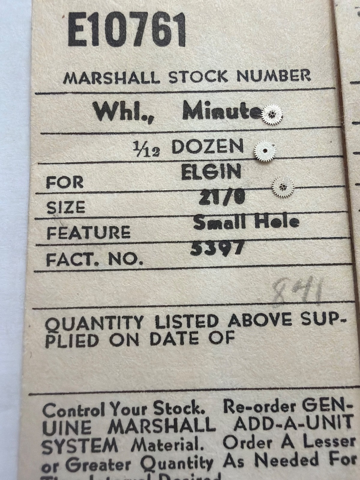 Watch Parts – NOS – Hour & Mintue Wherls, Winding Pinion, Springs