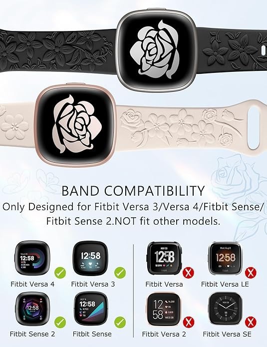 Minyee 2 Pack Floral Engraved Band Compatible with Fitbit Versa 4/V… Fast Ship