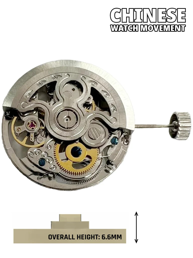 Automatic Skeleton Mechanical Watch Movement 2189S White, 3Hands