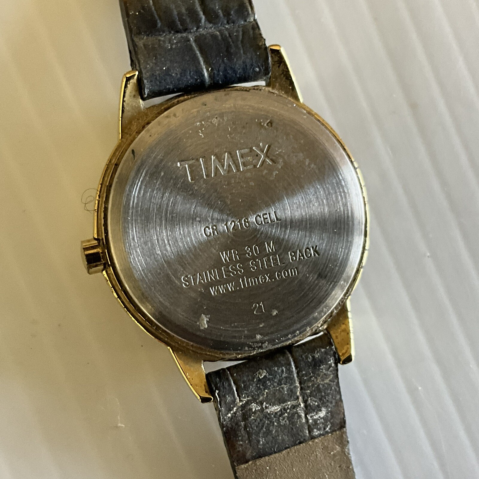 Timex CR 1216 Cell WR 30 M Black Genuine Leather Vintage Watch Parts or Repair