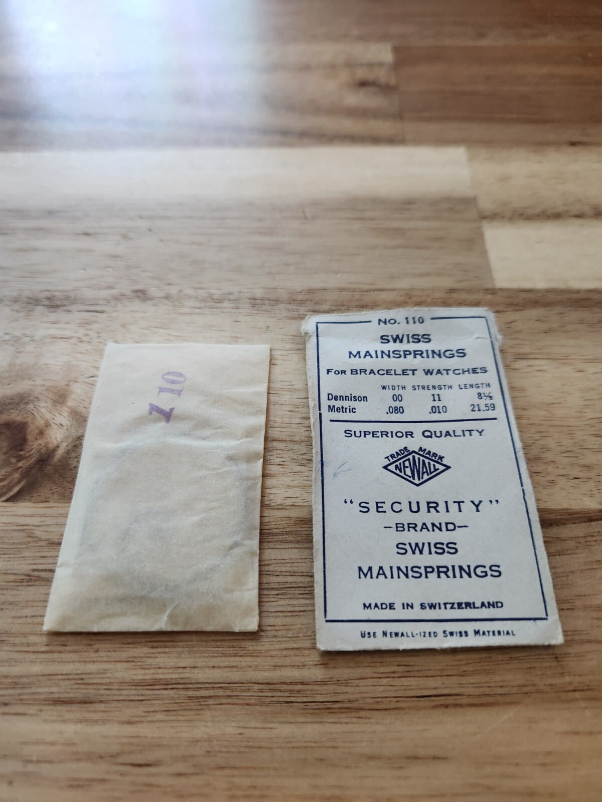 Newall Swiss Watch Mainspring 110, 00 x 11 x 8.5, .080 x .010 x 21.59