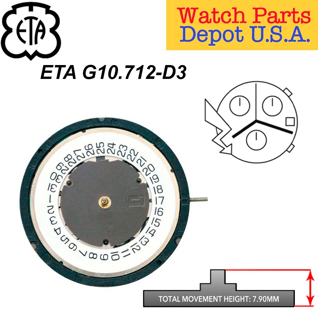 Genuine ETA G10.712 Swiss Made Quartz Movement, (Multiple Variations) NEW!