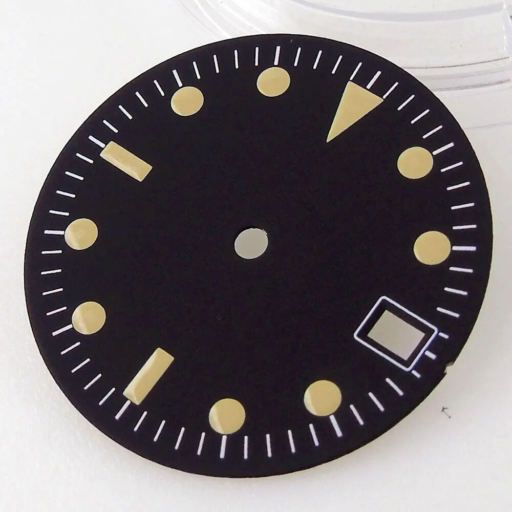 Vintage 28.5mm Black Watch Dial Fit NH35 NH36 Movement Date Window Luminous Part