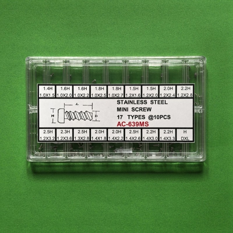 Watchmakers Mini Screw Assortment with Sorted Case 1.8H1.0X2.5 1.8H1.0X2.7