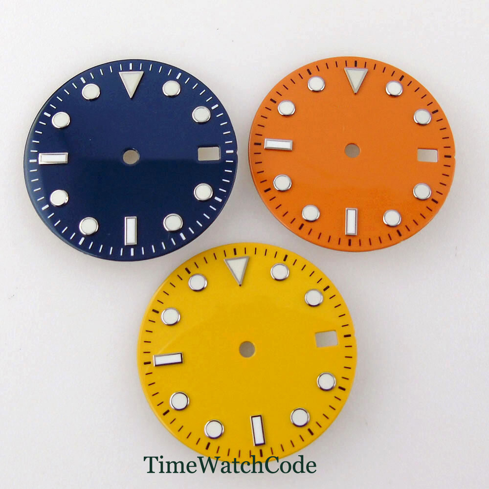 29mm Orange/Blue/Yellow Watch Dial+Hands Fit For NH35 NH35A Date Window Luminous