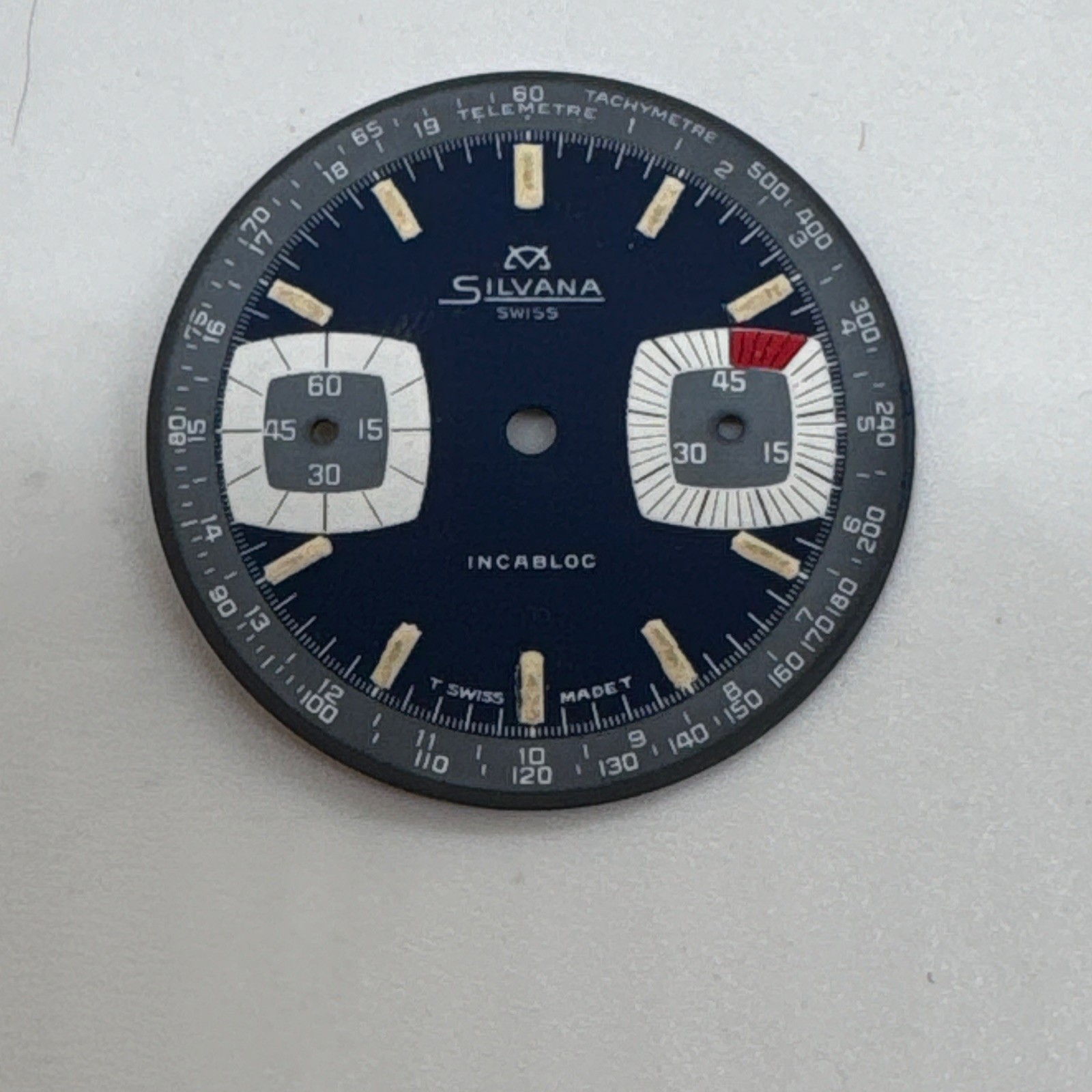 Silvana Swiss Incabloc Watch Dial Blue Tachymeter Telemeter Non-Numeric