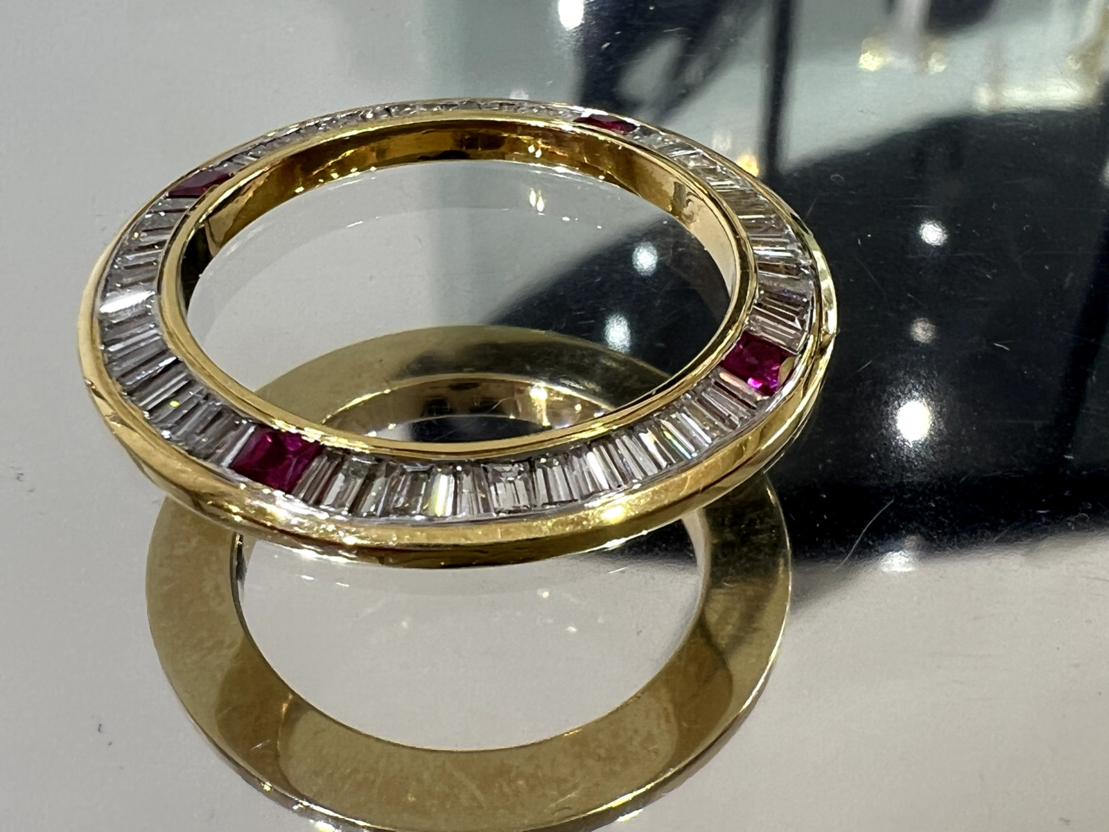 Rolex Bezel 18k Gold Custom Diamonds Baguette & Rubies 2.8 Carats High Grade