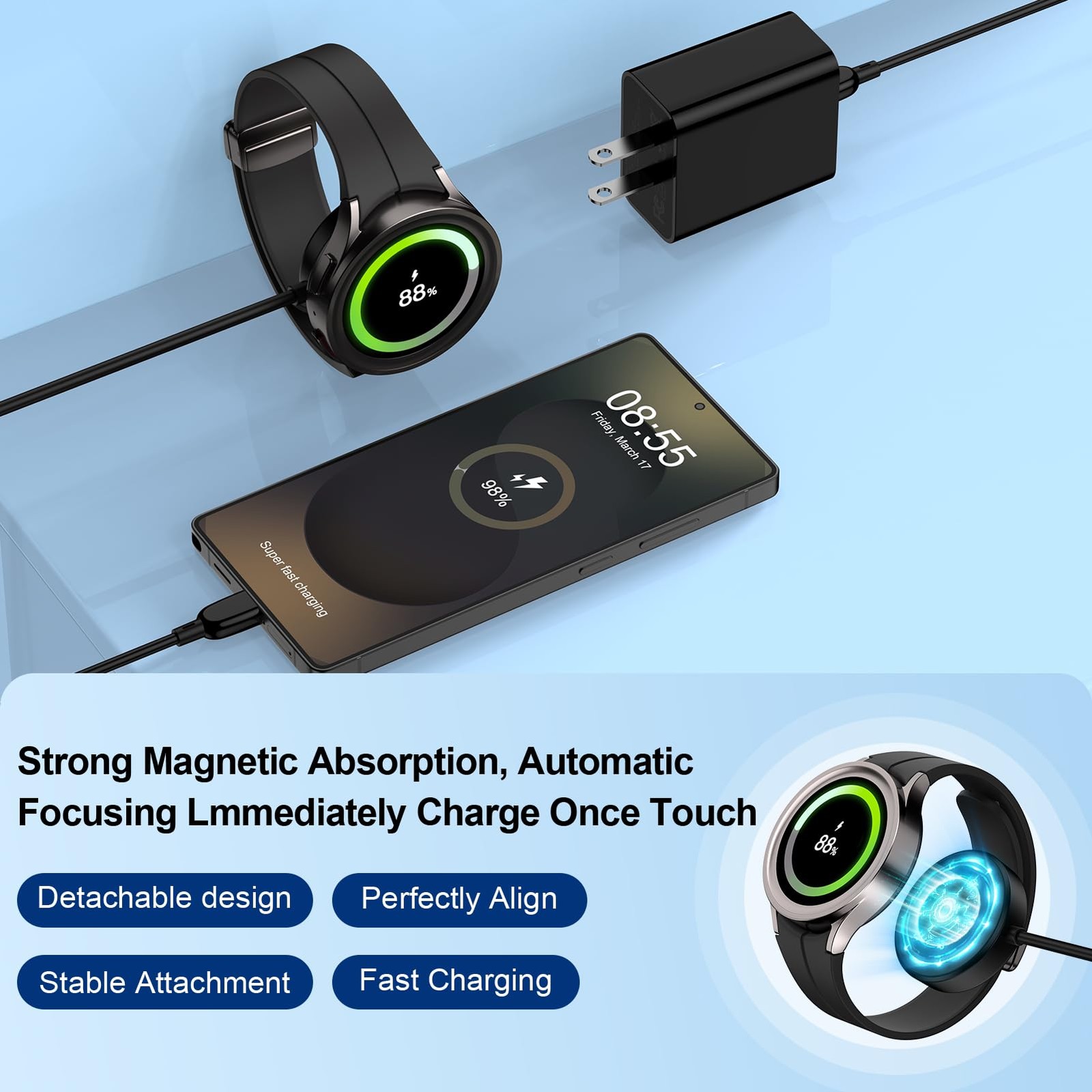 Samsung Watch Charger for Samsung Galaxy Watch 8/8 Classic/7/6/Ultra/FE