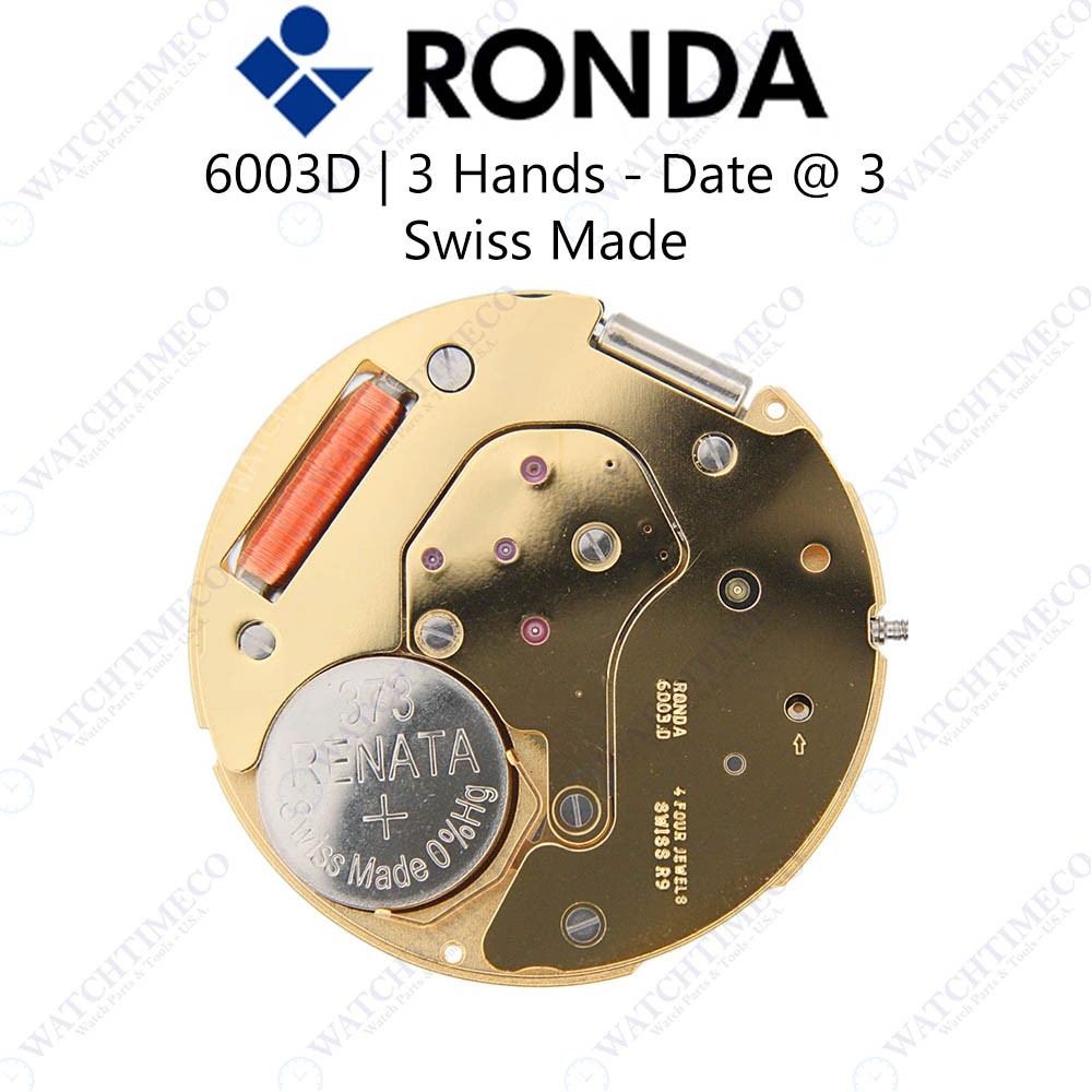 Genuine Ronda 6003D Watch Movement Swiss Made 3 Hands, Date at 3