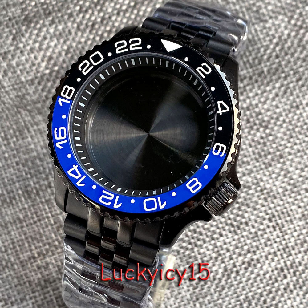 Tandorio 41mm Black PVD Mens Watch Case Dive 20ATM Waterproof fit NH35 SKX007