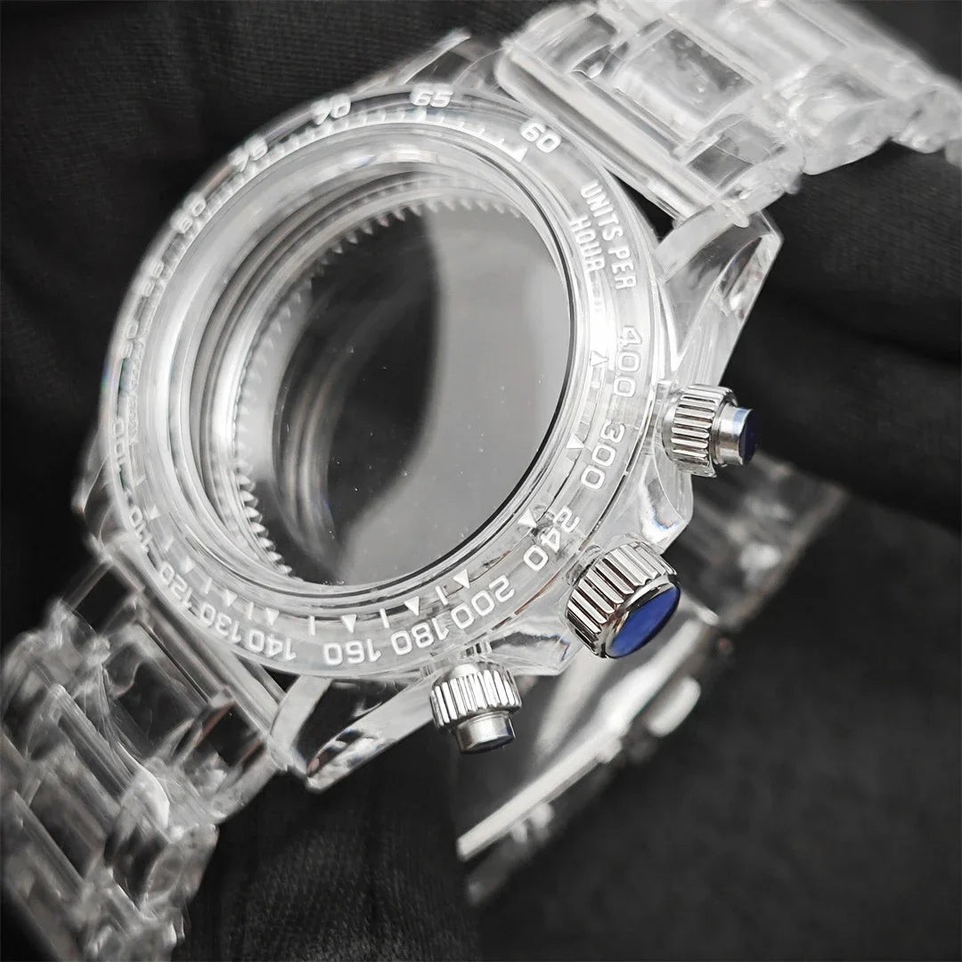 39mm Transparent Acrylic Watch Case 20mm Watch Bands Set 29.5mm Dial for VK63
