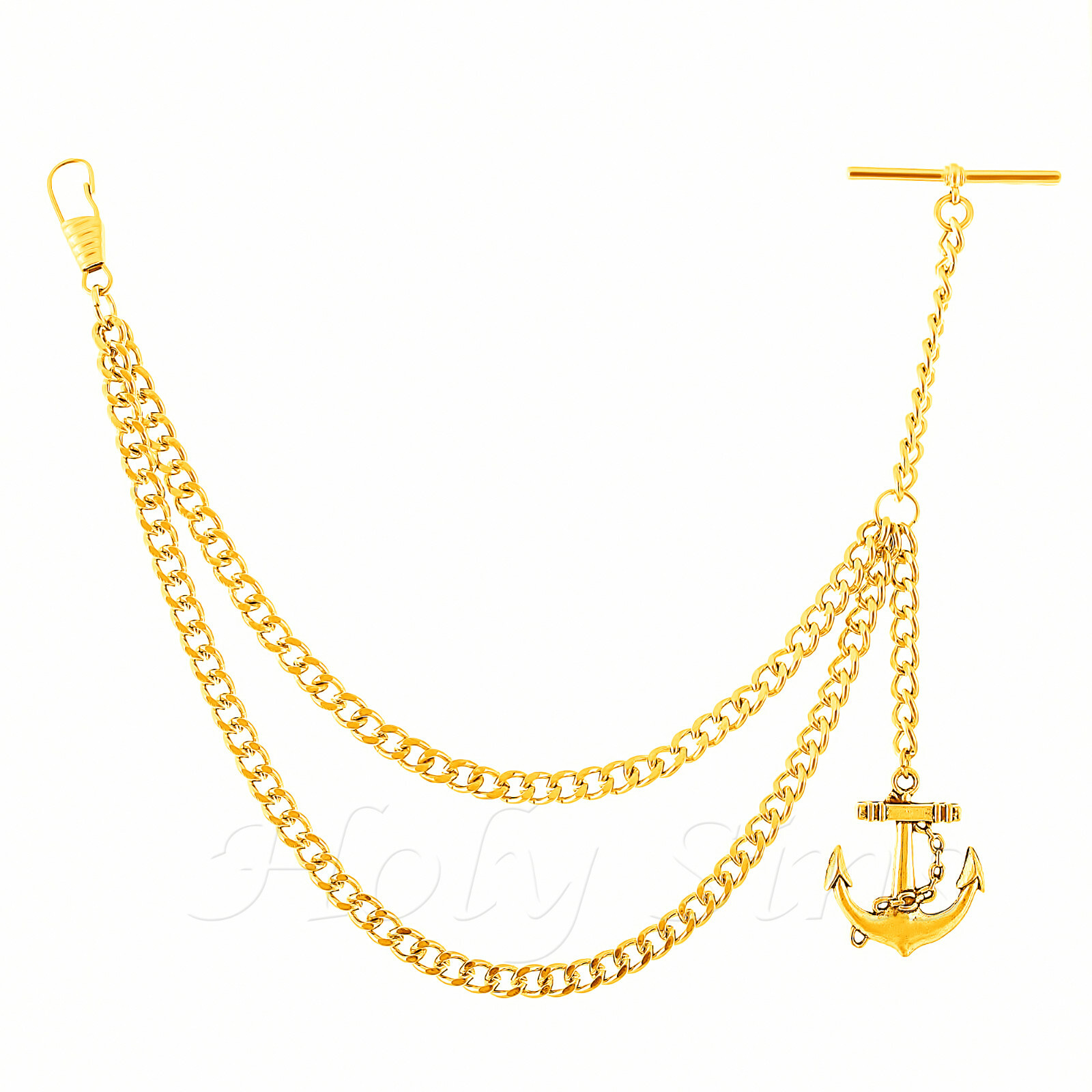 Brand New Gold Colour Single Albert Pocket Watch Chain With Anchor Pendant 194