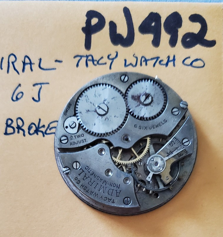 POCKET WATCH MOVEMENT ADMIRAL-TACY W CO. 12s 6j PW492