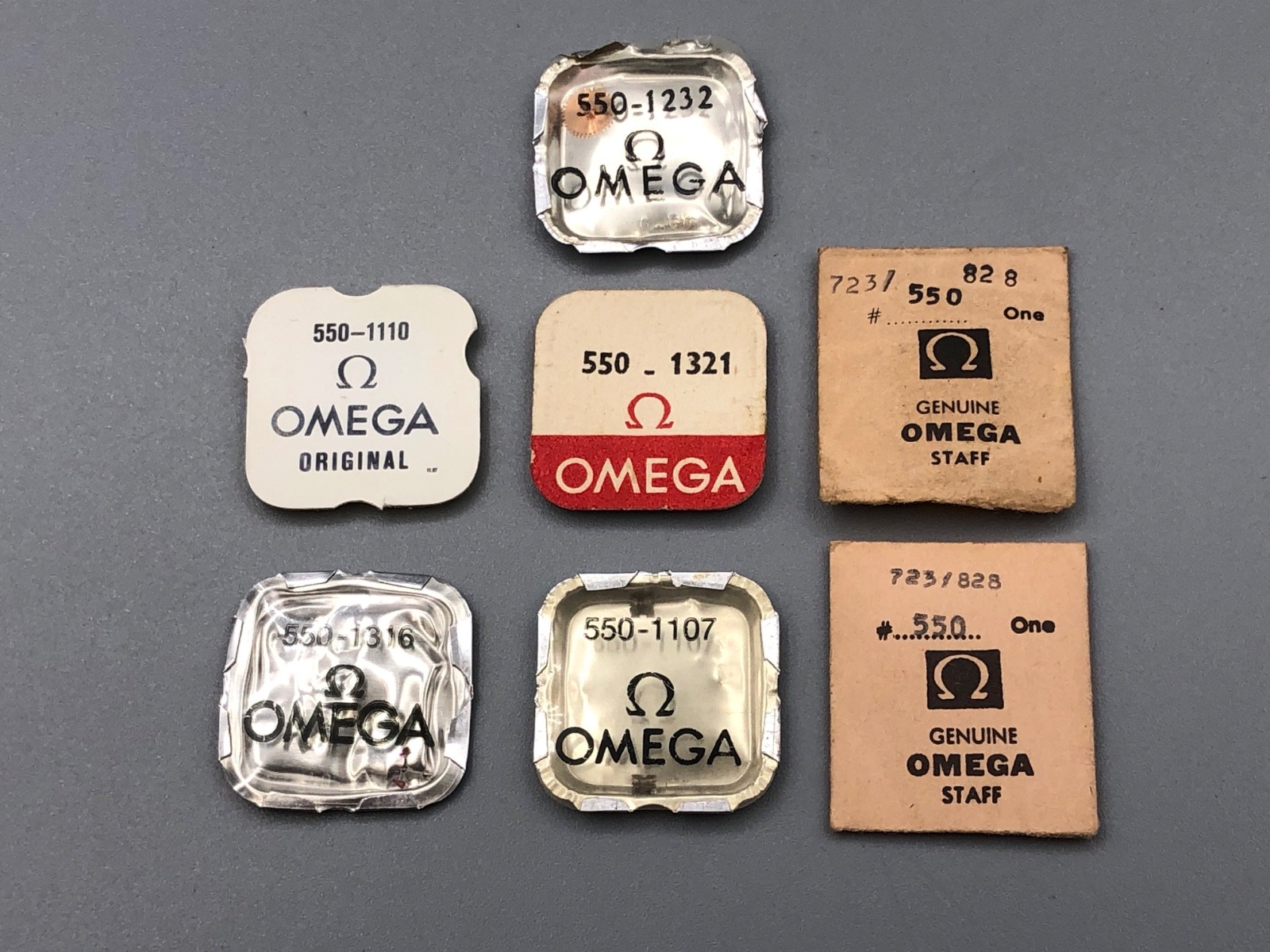 VINTAGE NOS OMEGA CAL 550 WATCH MOVEMENT PARTS X7 LOT 1110, 1107, 1232, 1316 +