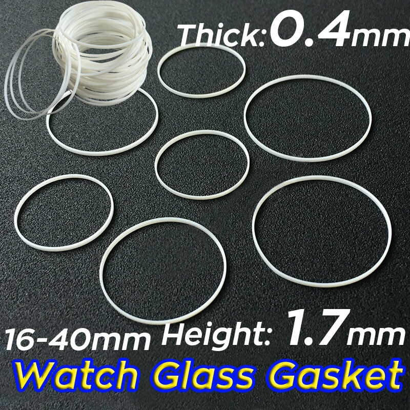 Front Glass Sealing O-Ring 16mm-40mm Thick 0.4mm High 1.7mm White Watch Gasket