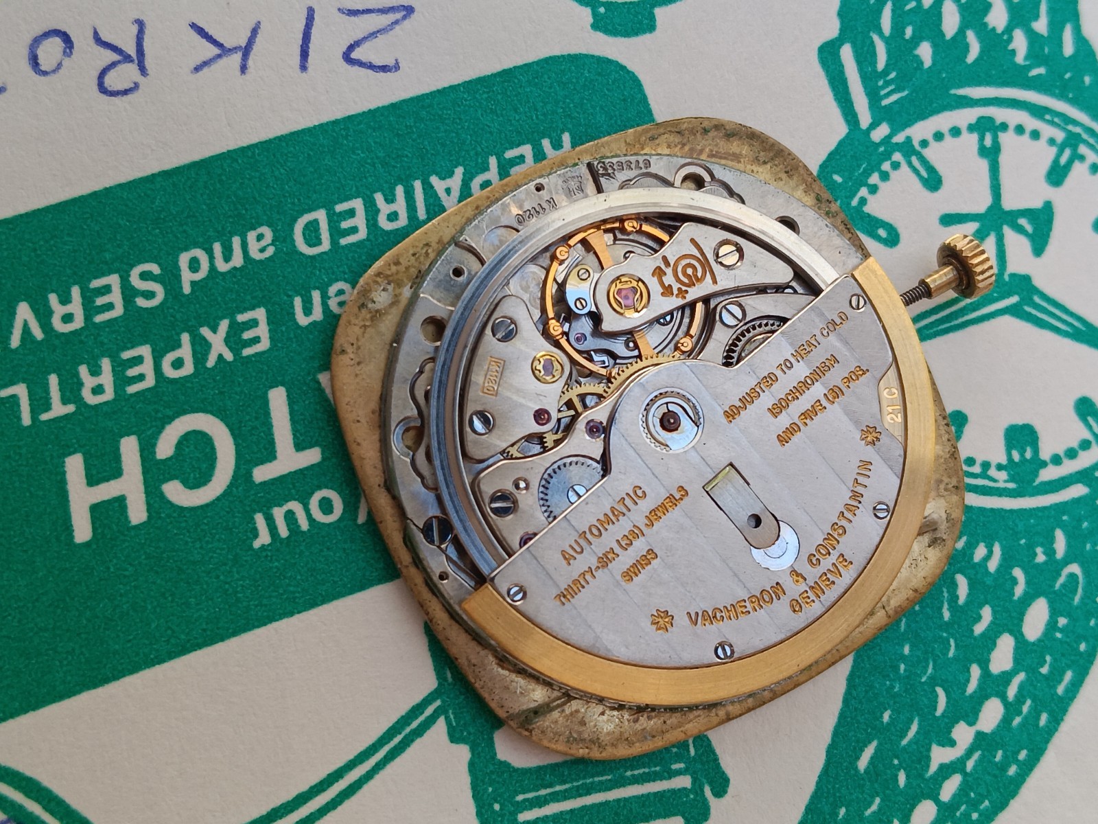 Vacheron Constantin Automatic Movement K1120, 36Jewels, Dia Dial, 21K Gold Rotor