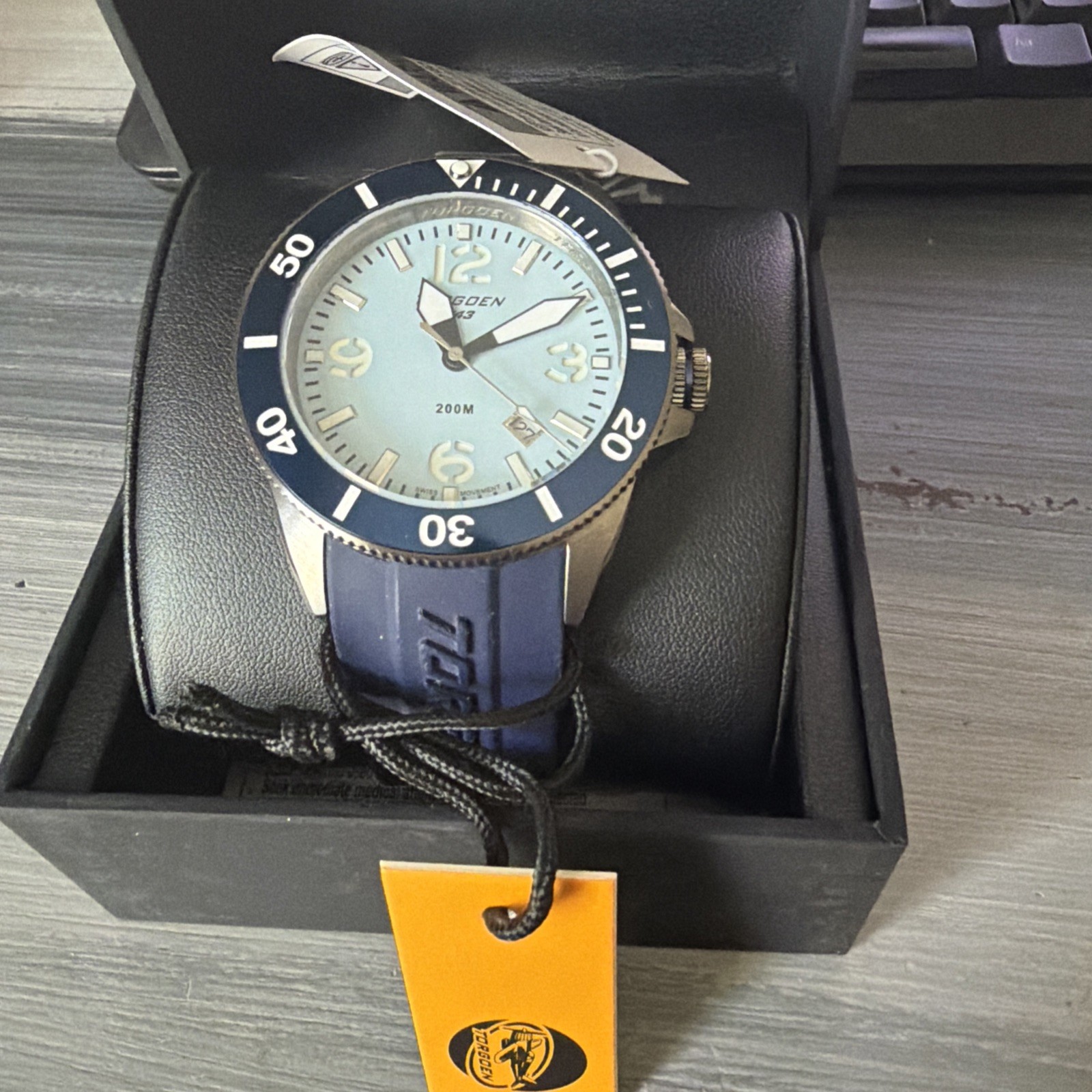 TORGOEN T43 ICE BLUE ION PLATED SAPPHIRE DIVER