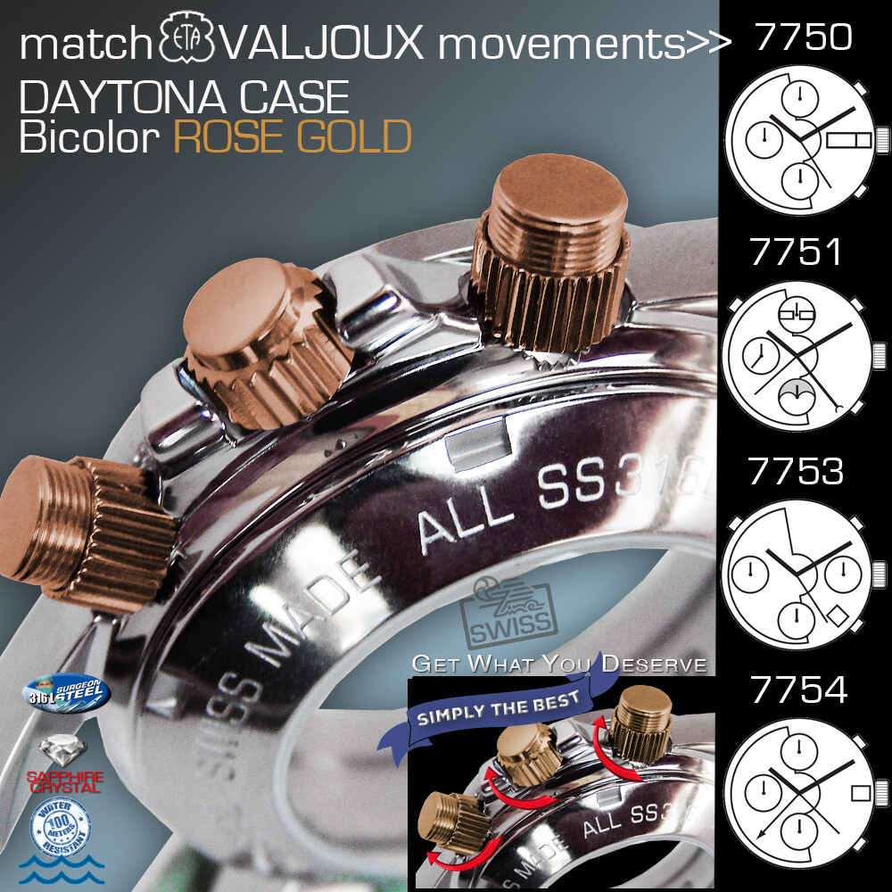 WATCH CASE DAYTONA,TACHYMETER, ETA VALJOUX 7750,7751, 7753,7754 BIC: ROSE GOLD