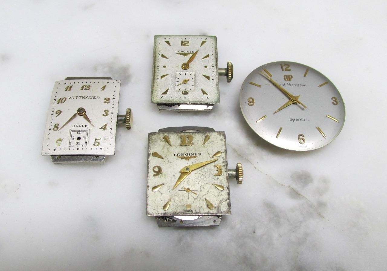 Vintage Lot of 4 Misc. Wristwatch Movements / Dials ~ ‘AS IS’ ~ 7-E512