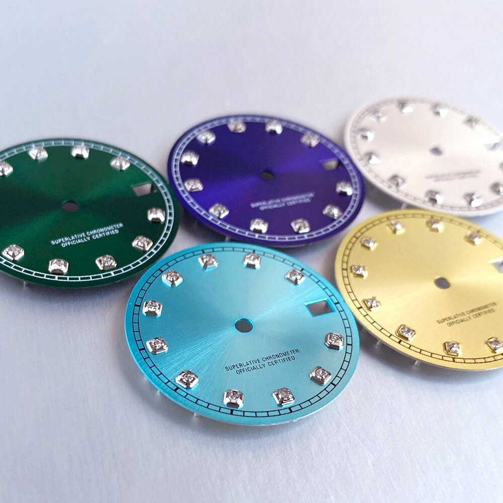 28.5mm Mod Sterile Watch Dial Fit NH35 Sunburst Blue Green Silver Diamond Index