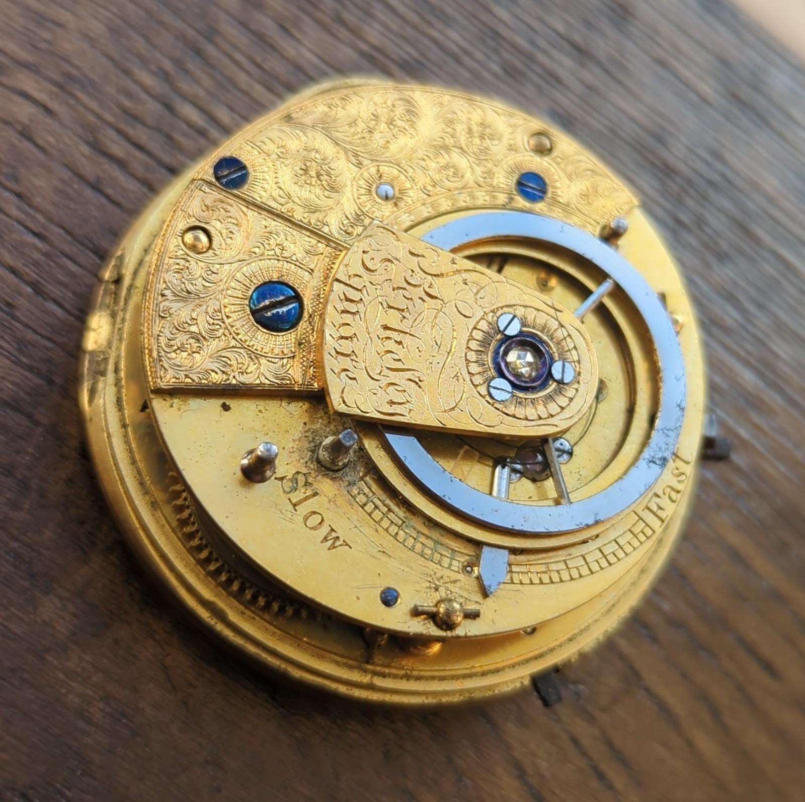 English Cylinder Pocket Watch Movement to Repair, Diamond Stone (AT45)
