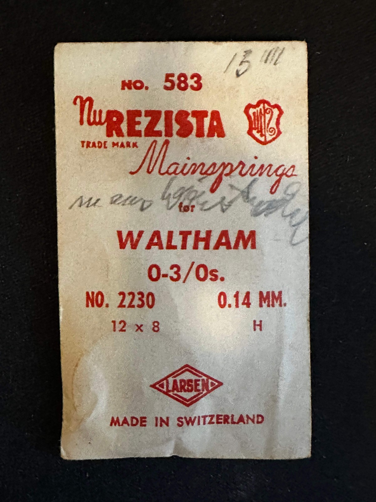 NuREZISTA Mainspring #583 for Waltham 0s & 3/0s Factory No. 2230 – Steel
